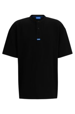 Shop Hugo Loose-fit T-shirt With Henley Neckline In Black