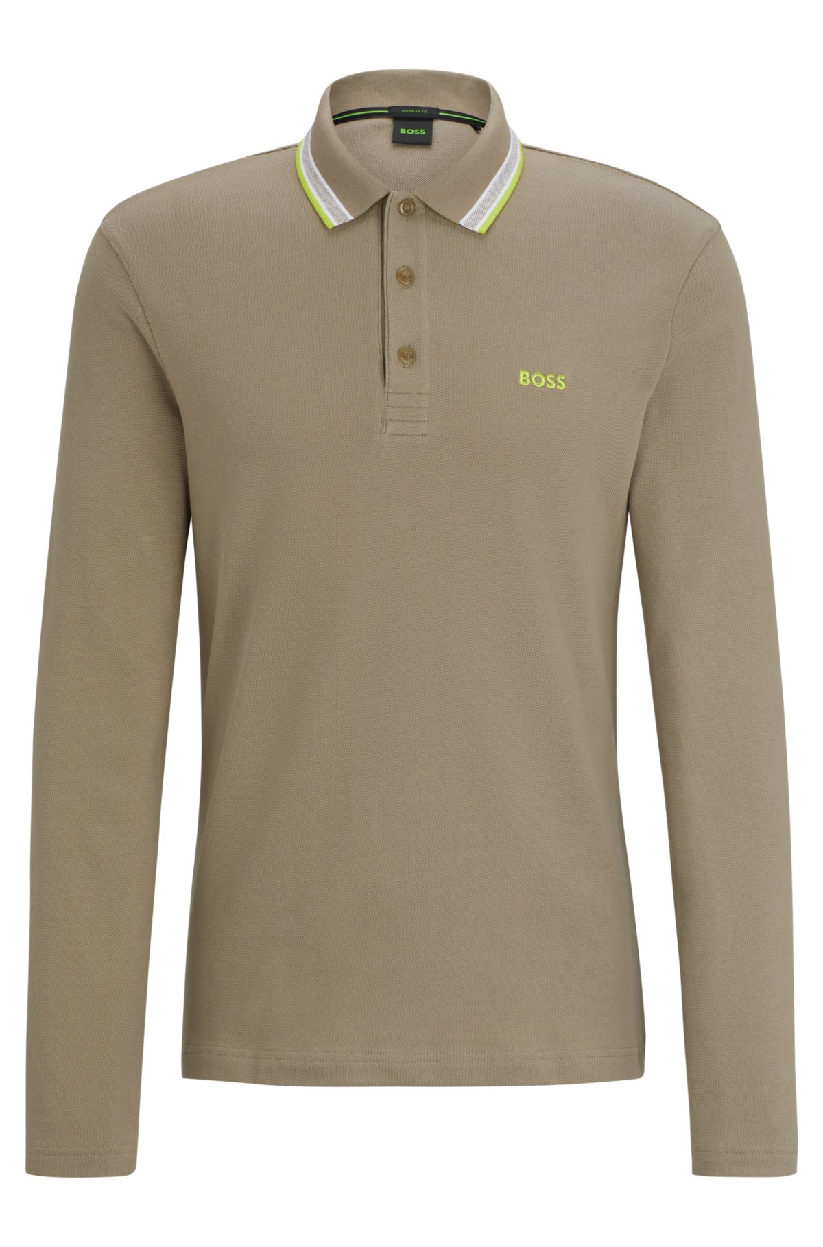 BOSS Long-sleeved cotton-piqué polo with contrast logo
