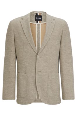 Hugo Boss Regular-fit Jacket In Micro-patterned Stretch Jersey In Light Beige