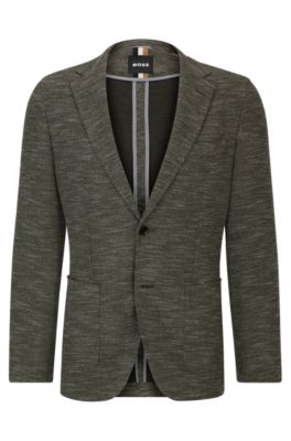 Shop Hugo Boss Regular-fit Jacket In Micro-patterned Stretch Jersey In Dark Green