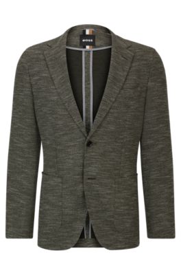 Hugo Boss Regular-fit Jacket In Micro-patterned Stretch Jersey In Dark Green