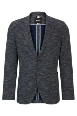 Shop Hugo Boss Regular-fit Jacket In Micro-patterned Stretch Jersey In Dark Blue