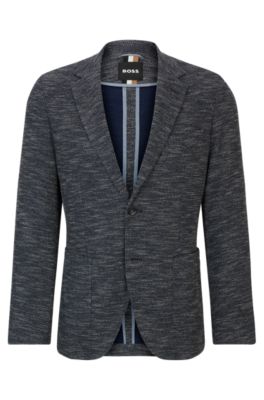 Hugo Boss Regular-fit Jacket In Micro-patterned Stretch Jersey In Dark Blue