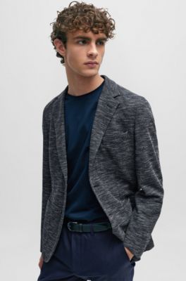 Veste Regular Fit en jersey stretch &agrave; micro&nbsp;motif, Bleu fonc&eacute;