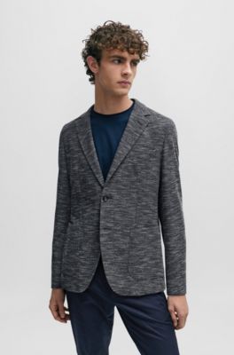 Veste Regular Fit en jersey stretch &agrave; micro&nbsp;motif, Bleu fonc&eacute;