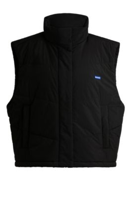 Hugo Boss Water-repellent Gilet With Blue Logo Label In Black