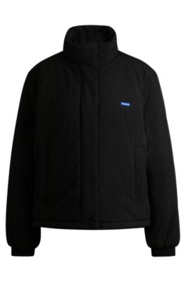 Hugo Boss Water-repellent Padded Jacket With Blue Logo Label In Black