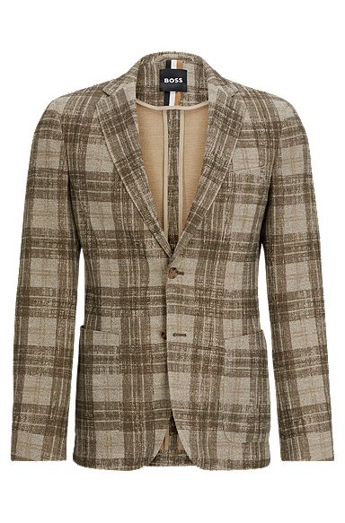 Slim-fit jacket in checked stretch jersey, Light Brown