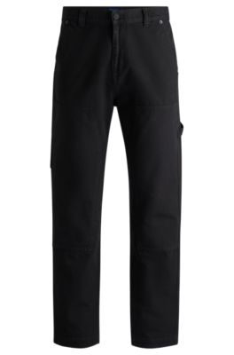 Hugo Boss Tapered-fit Trousers In Cotton Canvas In Black