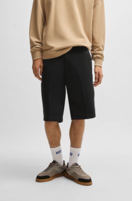 Regular-fit regular-rise shorts in cotton twill, Black