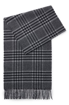 Hugo Boss Woven Scarf In Soft Wool With All-over Pattern In Gray