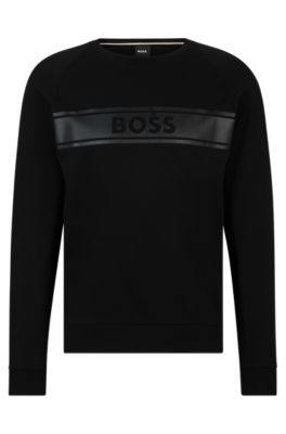 Hugo Boss Cotton-terry Sweatshirt With Tonal Logo Print In Black