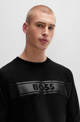 Sudadera en felpa de algod&oacute;n con logo estampado tonal, Negro