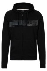 Cotton-terry zip-up hoodie with tonal logo print, Black