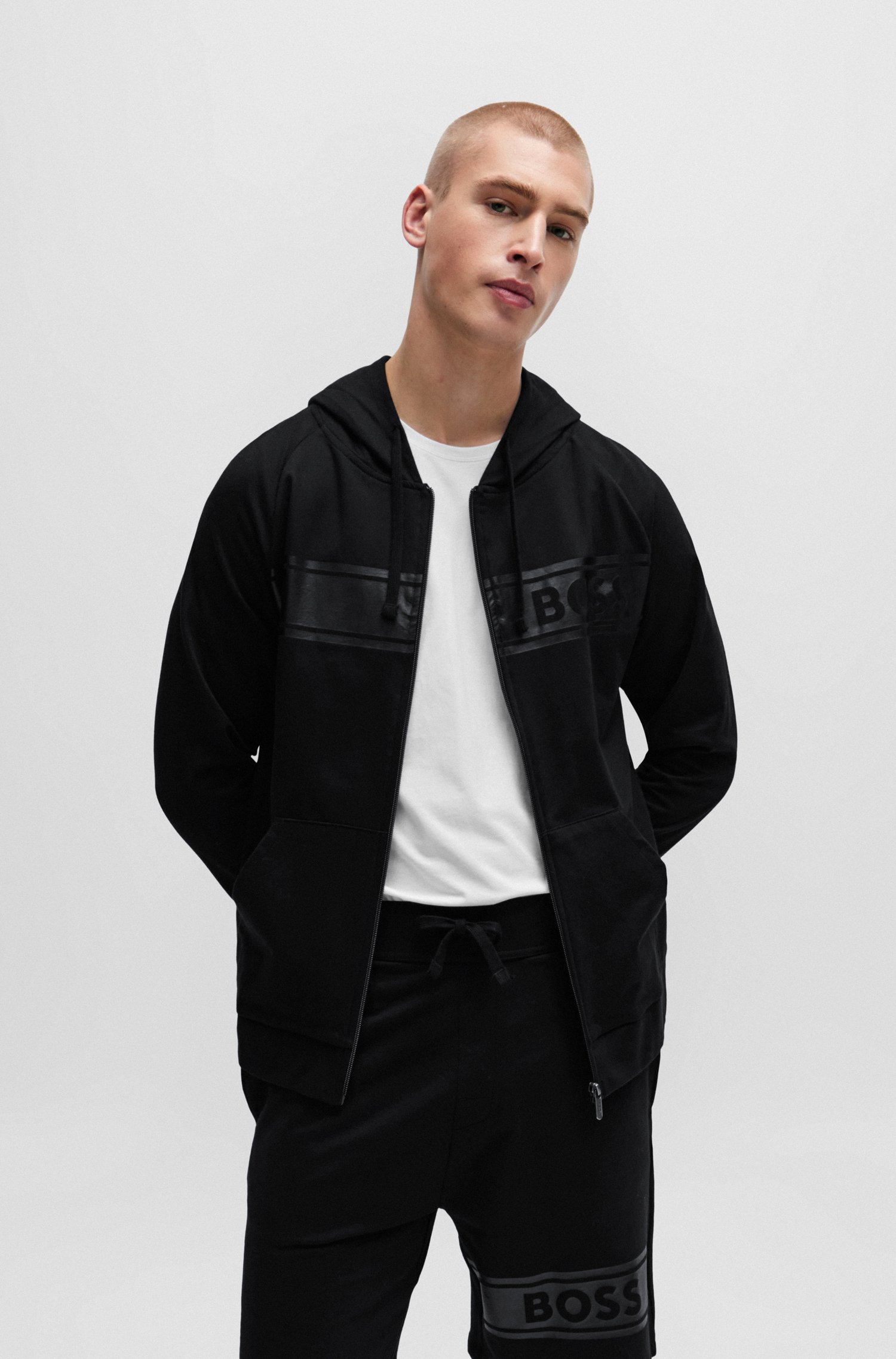 Cotton-terry zip-up hoodie with tonal logo print