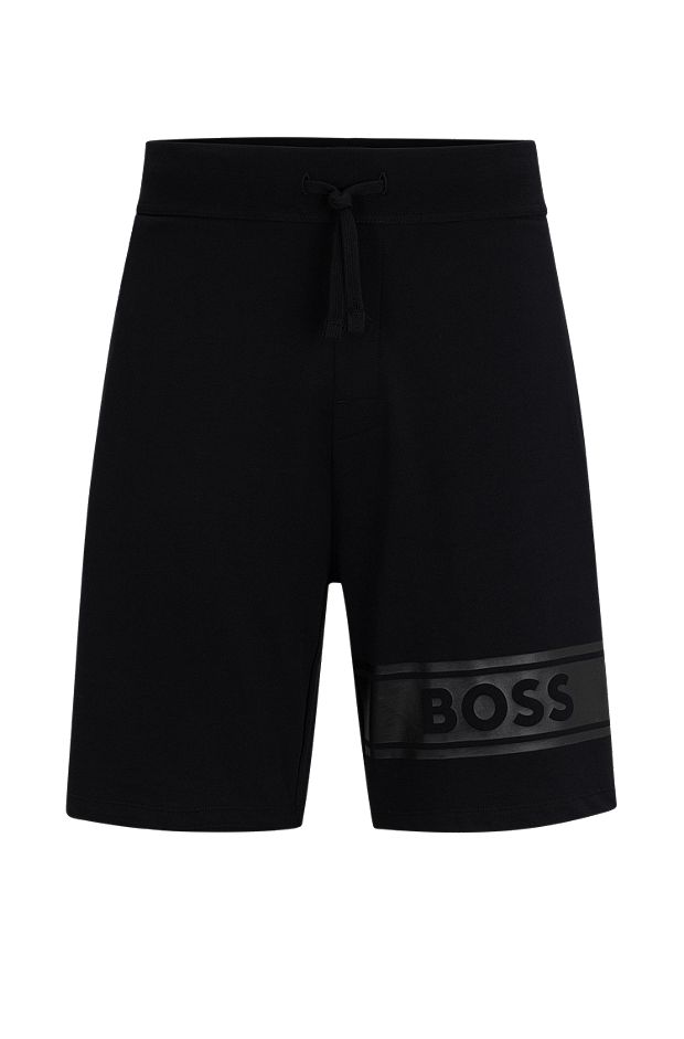 Cotton-terry shorts with logo print and drawstring, Black