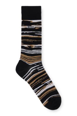 Hugo Boss Striped Regular-length Socks In A Mercerized-cotton Blend In Black