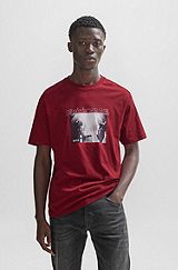 Cotton-jersey T-shirt with seasonal artwork, Light Red