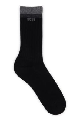 Hugo Boss Quarter-length Ribbed Socks In A Cotton Blend In Black