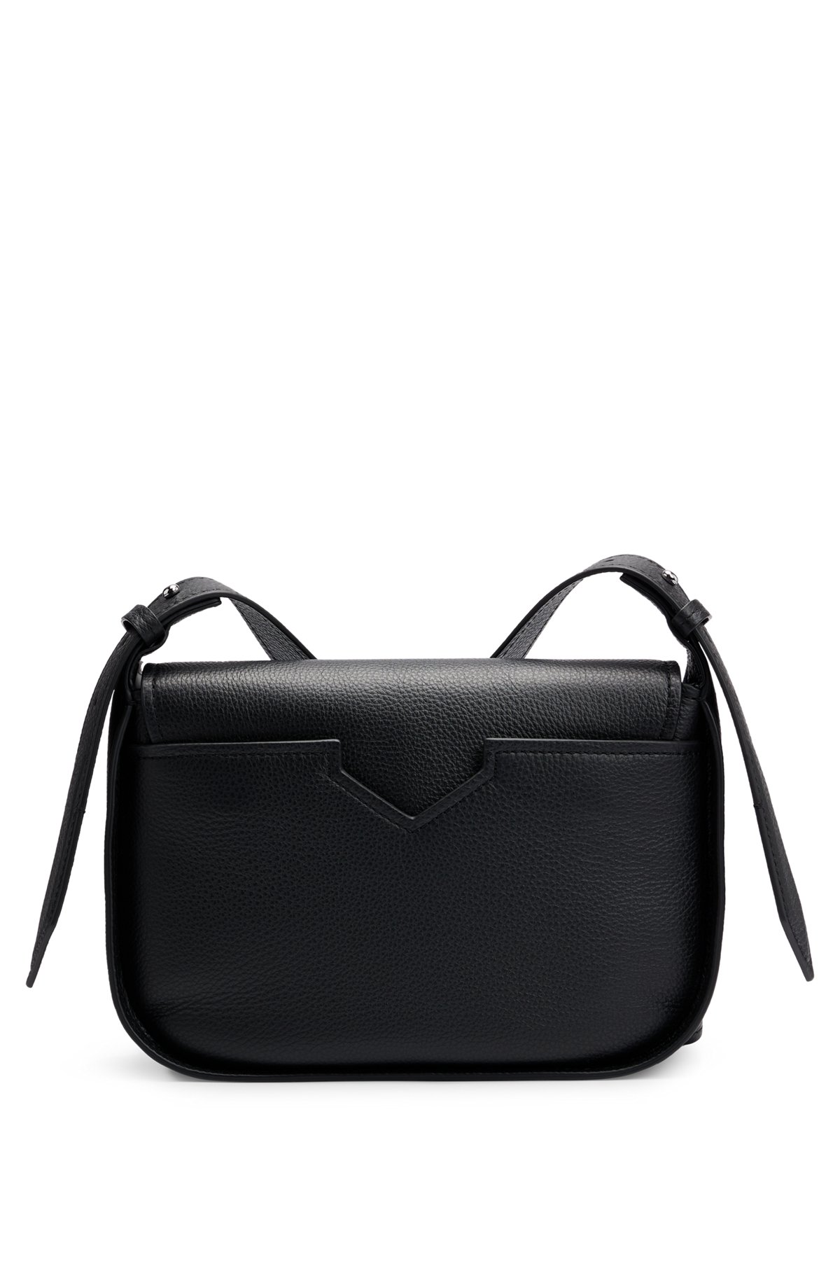 Grained-leather saddle bag with embossed logo, Black