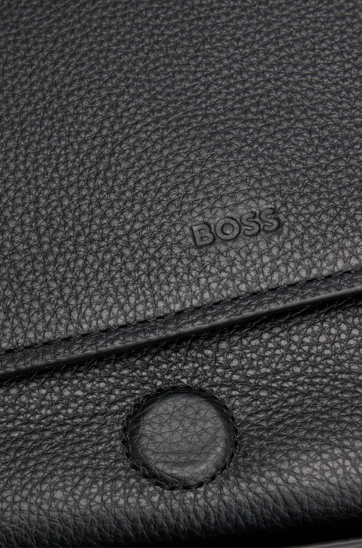 Grained-leather saddle bag with embossed logo, Black
