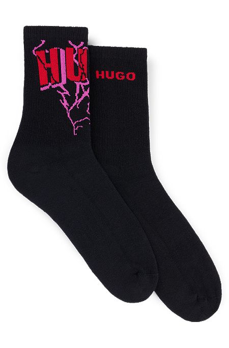 Two-pack of short socks with logos, Black