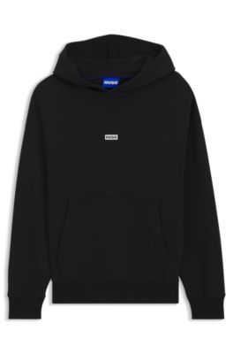 Sudadera holgada con capucha en felpa de algod&oacute;n con detalles de logo, Negro
