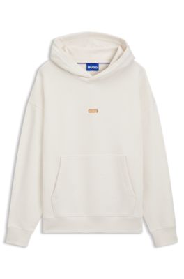 Sudadera holgada con capucha en felpa de algod&oacute;n con detalles de logo, Blanco