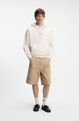 Sudadera holgada con capucha en felpa de algod&oacute;n con detalles de logo, Blanco