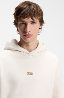 Sudadera holgada con capucha en felpa de algod&oacute;n con detalles de logo, Blanco