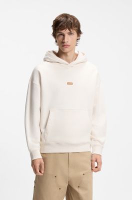 Sudadera holgada con capucha en felpa de algod&oacute;n con detalles de logo, Blanco