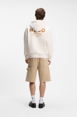 Sudadera holgada con capucha en felpa de algod&oacute;n con detalles de logo, Blanco