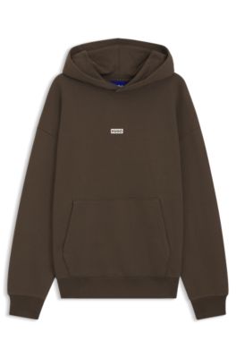 Sudadera holgada con capucha en felpa de algod&oacute;n con detalles de logo, Marr&oacute;n oscuro