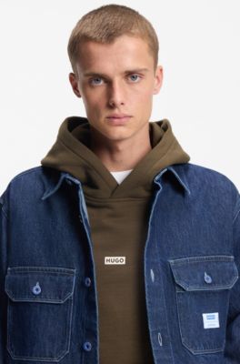 Sudadera holgada con capucha en felpa de algod&oacute;n con detalles de logo, Marr&oacute;n oscuro