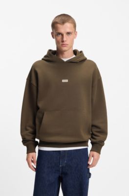Sudadera holgada con capucha en felpa de algod&oacute;n con detalles de logo, Marr&oacute;n oscuro