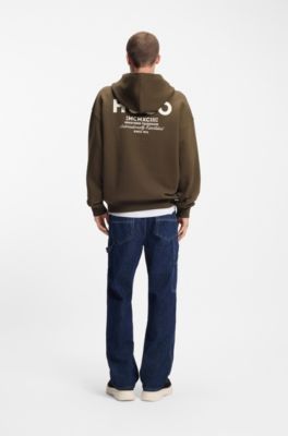 Sudadera holgada con capucha en felpa de algod&oacute;n con detalles de logo, Marr&oacute;n oscuro