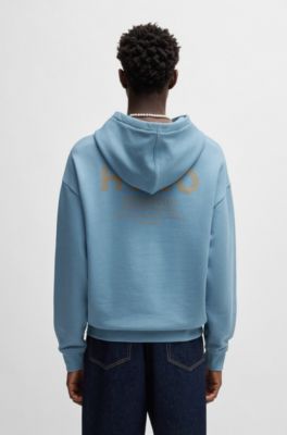 Sudadera holgada con capucha en felpa de algod&oacute;n con detalles de logo, Celeste