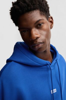 Sudadera holgada con capucha en felpa de algod&oacute;n con detalles de logo, Celeste