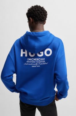 Sudadera holgada con capucha en felpa de algod&oacute;n con detalles de logo, Celeste