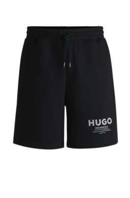 Loose-fit shorts in cotton terry with logo print, Black