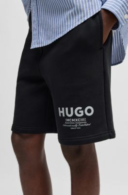 Loose-fit shorts in cotton terry with logo print, Black