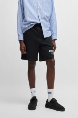 Loose-fit shorts in cotton terry with logo print, Black
