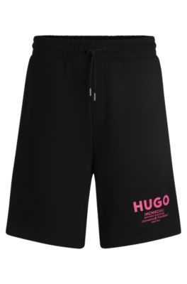 Loose-fit shorts in cotton terry with logo print, Black