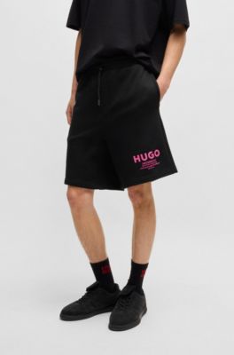 Loose-fit shorts in cotton terry with logo print, Black
