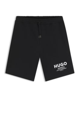 Loose-fit shorts in cotton terry with logo print, Black