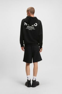 Loose-fit shorts in cotton terry with logo print, Black