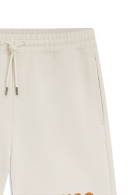 Shorts loose fit en felpa de algod&oacute;n con logo estampado, Blanco