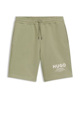 Shorts loose fit en felpa de algod&oacute;n con logo estampado, Desbordamiento de color beige