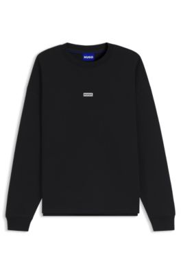 Sudadera de felpa de algod&oacute;n con logo estampado, Negro