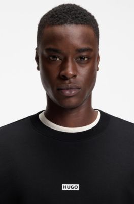 Sudadera de felpa de algod&oacute;n con logo estampado, Negro